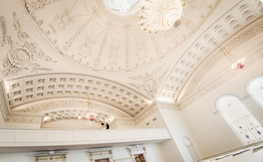 An image of the bride and groom inside of The Temple in Atlanta.